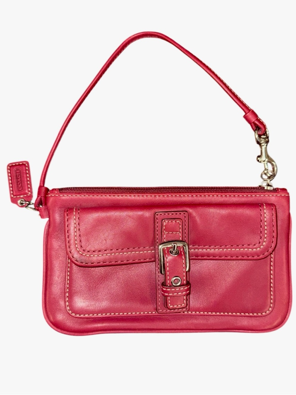 Coach Leather Wristlet Wallet Burgundy with Silver Buckle Zip Hardware - Picture 6 of 7